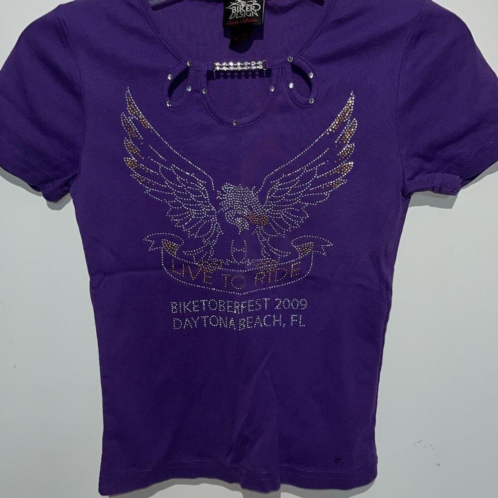 Biker Design Women's Purple Live To Ride Biketoberfest 2009 Cotton T-Shirt Small
